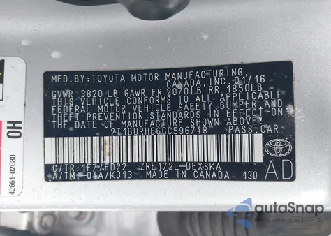 2016 Toyota Corolla S Plus из США, поврежденный, VIN 2T1BURHE6GC596748